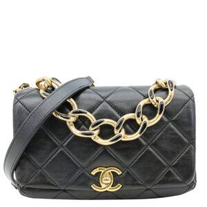 Chanel Color Match Flap Small Quilted Lambskin Leather Crossbody Bag Black